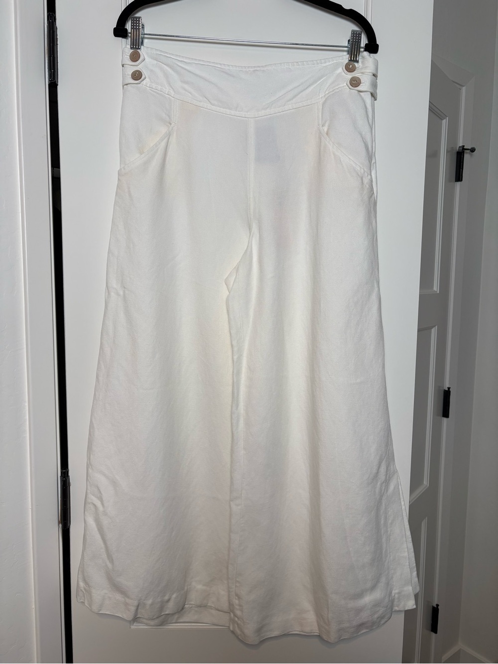 NWT Anthropologie Elevenses White Linen Wide-Leg Pants (10)